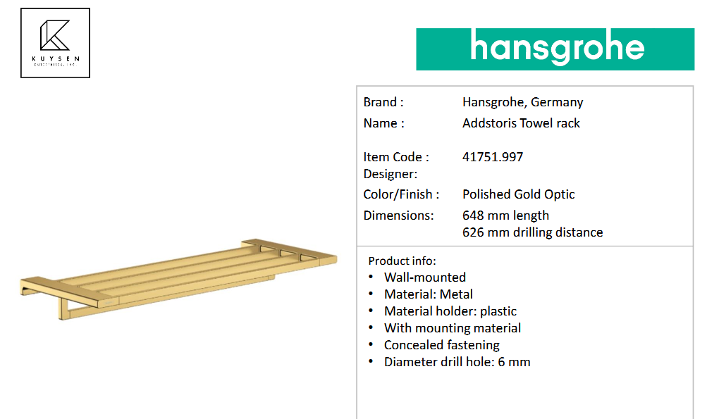 Hansgrohe AddStoris towel rack Polished Gold Optic 41751.997