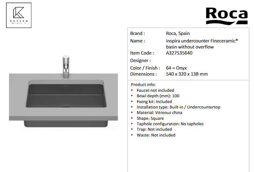 Roca Inspira UCT basin 605x390mm onyx A327535640