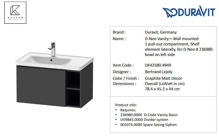 Duravit D-Neo Furniture basin (left) Vanity unit