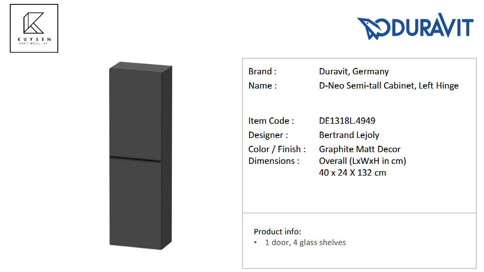 Duravit D-Neo semi-tall cabinet 1320x400 graphite DE1318L.4949