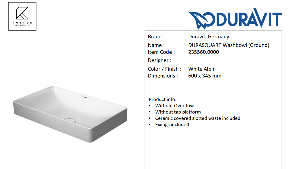 Duravit Durasquare Washbowl 235560.0000