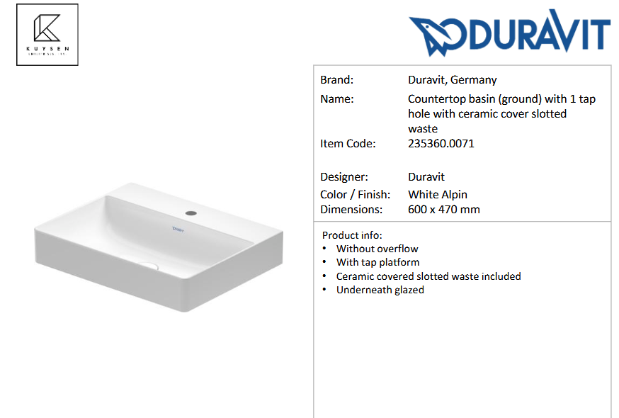 Duravit Durasquare basin ground 600x470mm 235360.0071