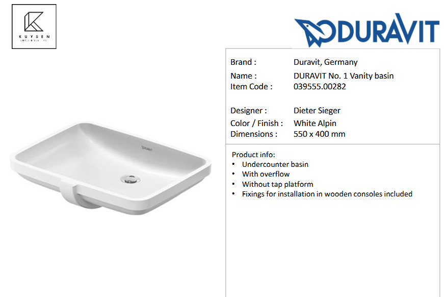 Duravit No.1 Undercounter basin 039555.00282