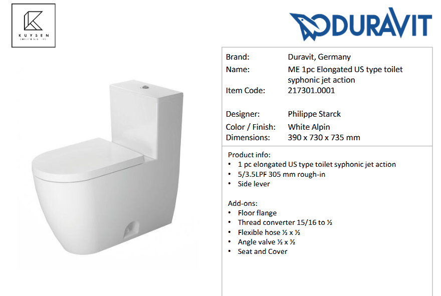Duravit ME by Starck 1pc toilet dual flush 217301.0001