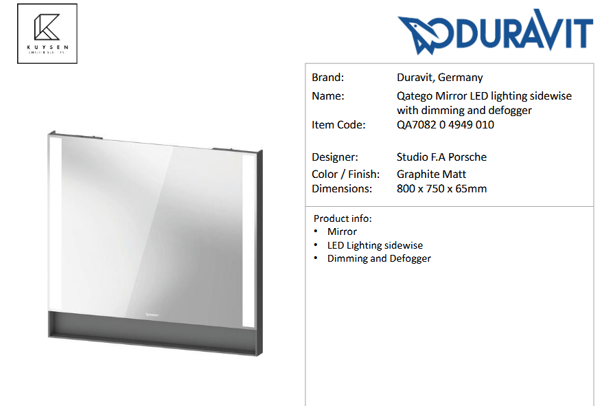 Duravit Qatego mirror 800x750 LED+defogger QA7082.04949.0100
