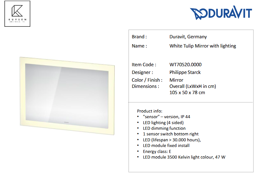 Duravit White Tulip lighted mirror sensor WT70520.0000