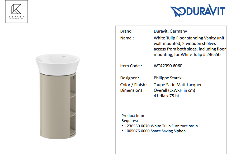 Duravit White Tulip vanity unit floorstand with washbasin taupe WT42390.6060