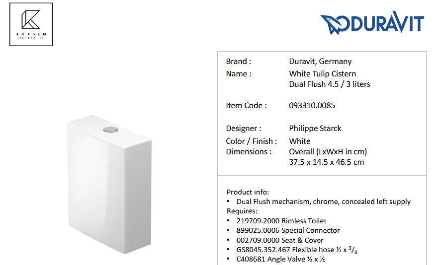 Duravit White Tulip toilet close coupled rimless 219709.2000