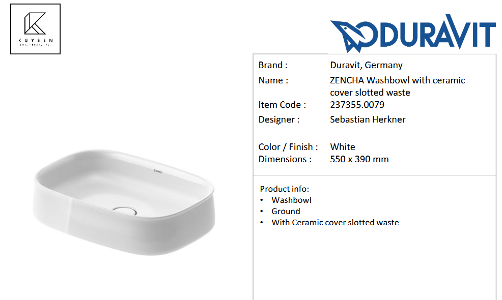 Duravit Zencha washbowl 550mm white 237355.0079