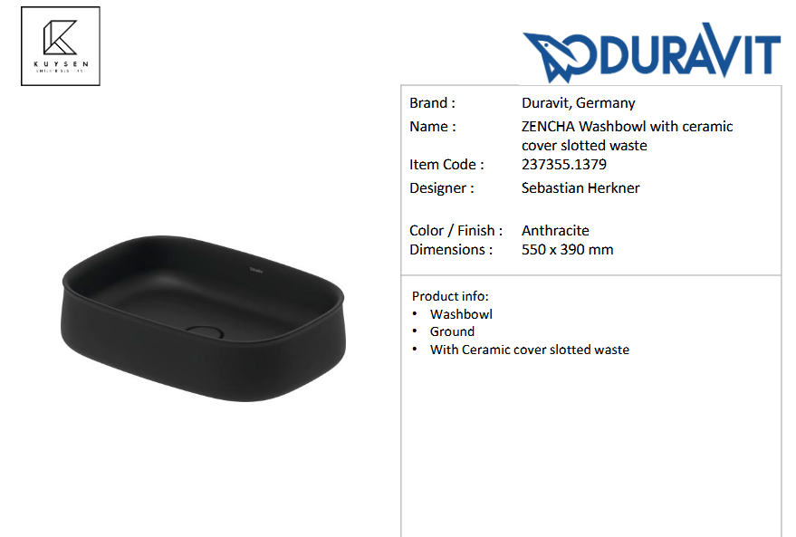Duravit Zencha washbowl 550mm Anthracite 237355.1379