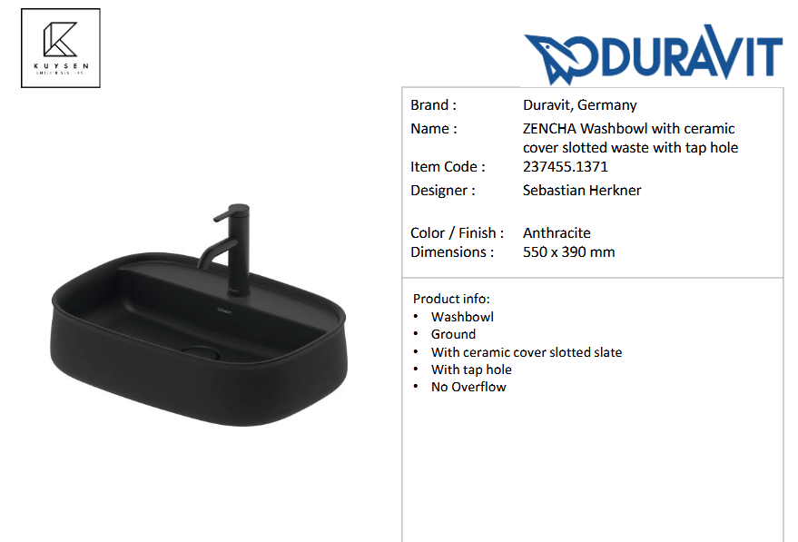 Duravit Zencha washbowl 550mm anthra 1TH 237455.1371