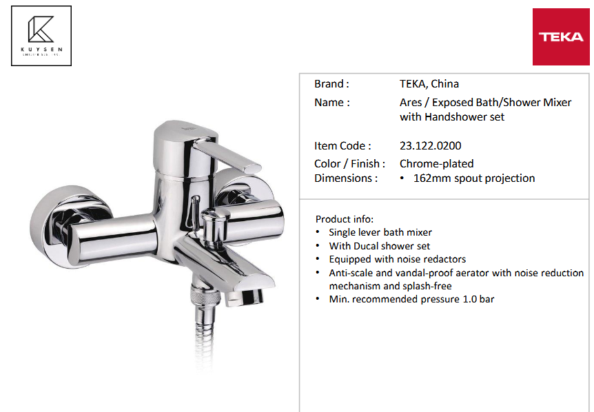 Teka ARES exposed bath/shower with handshower 23.122.0200