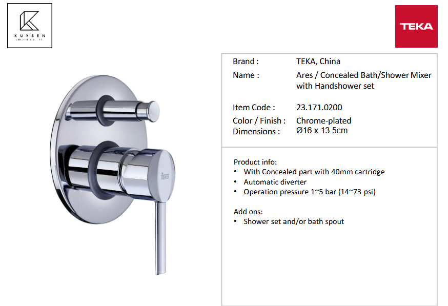 Teka ARES concealed bath/shower valve 23.171.0200