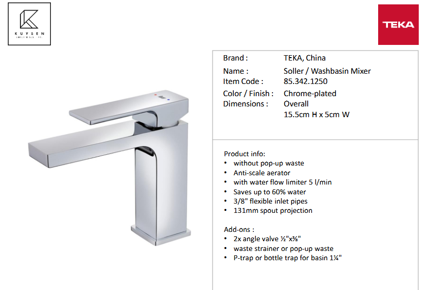 Teka Soller basin mixer w/ plastic pop-up 85.342.1250