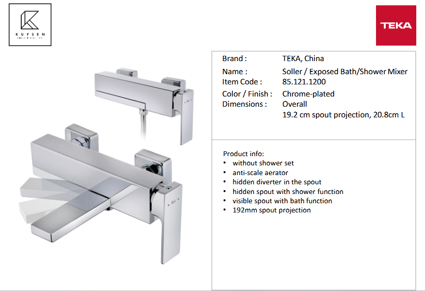 Teka Soller exposed bath/shower mixer without handshower set 85.121.1200