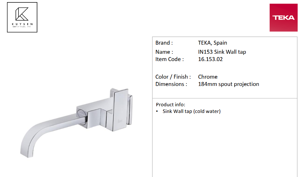 Teka IN153 sink wall tap (cold water) 16.153.02