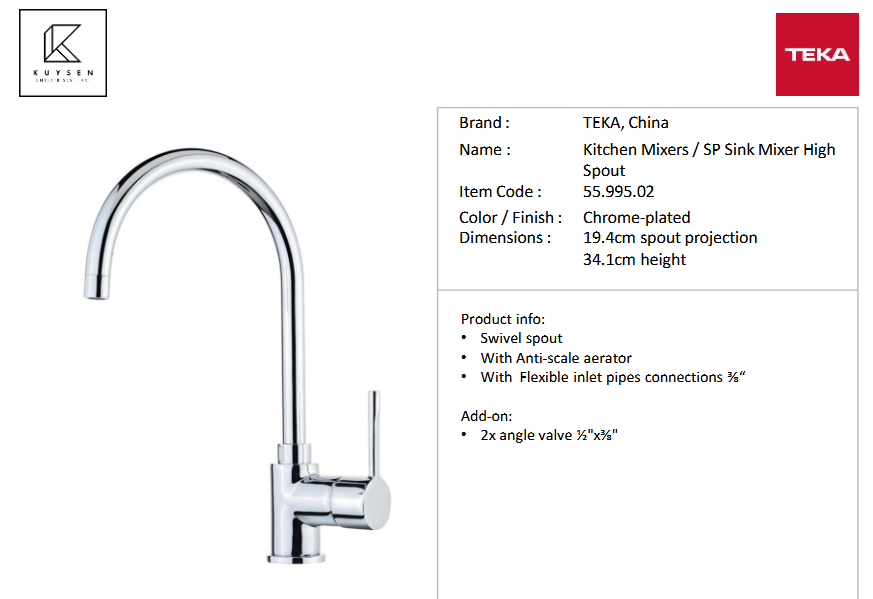 Teka Alaior sink mixer hight spout 55.995.0200