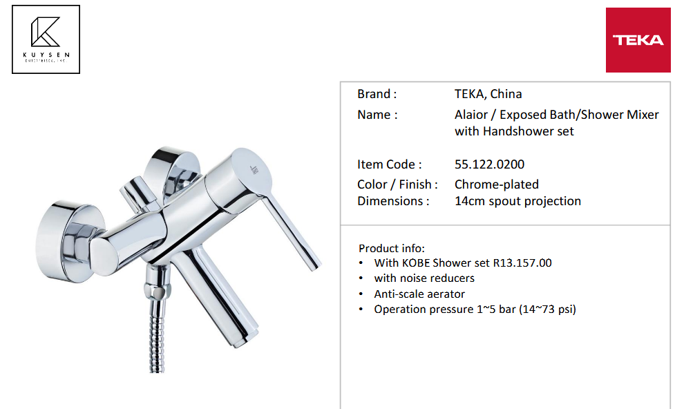 Teka Alaior exposed basin mixer + handshower 55.122.0200