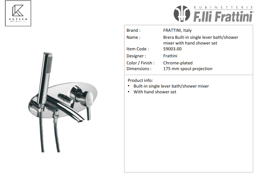 Frattini Brera Built-in Bath/Shower + Handshower w/ Plate 59003.00