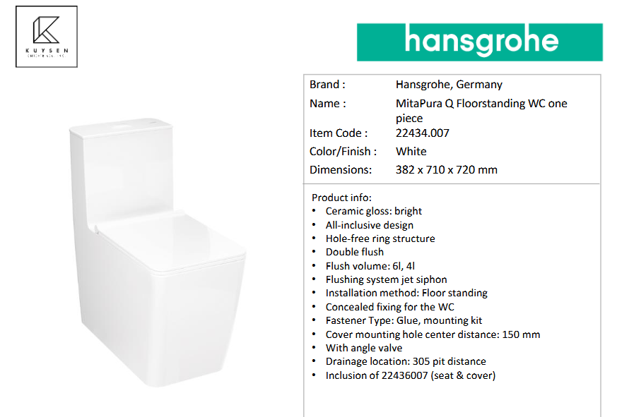 Hansgrohe MitaPura Q floorstanding watercloset one piece 22434.007