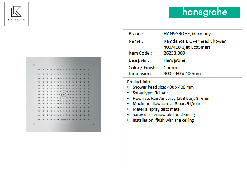 Hansgrohe Raindance E400/0 1jet Ec400Smart overhead shower 26253.000