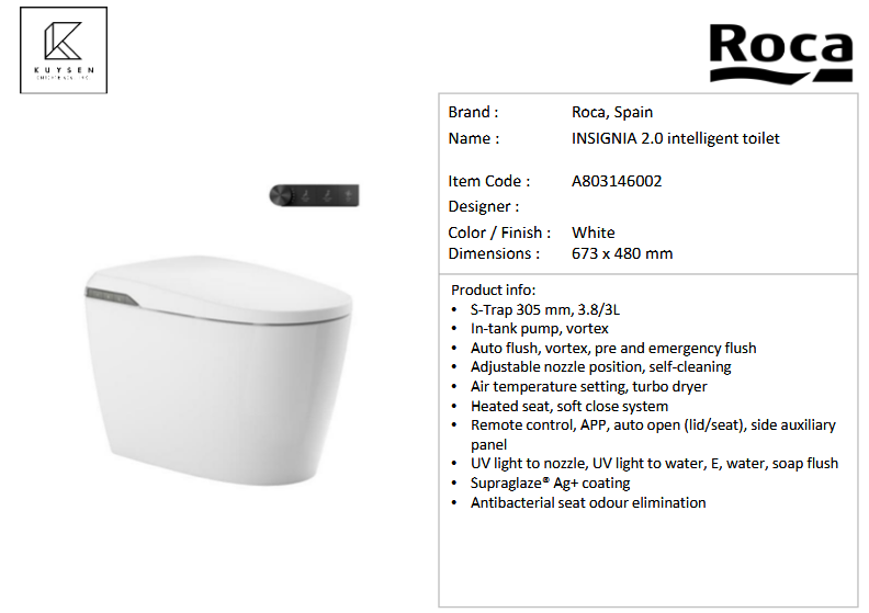 Roca In-wash Insignia 2.0 intelligent toilet A803146002