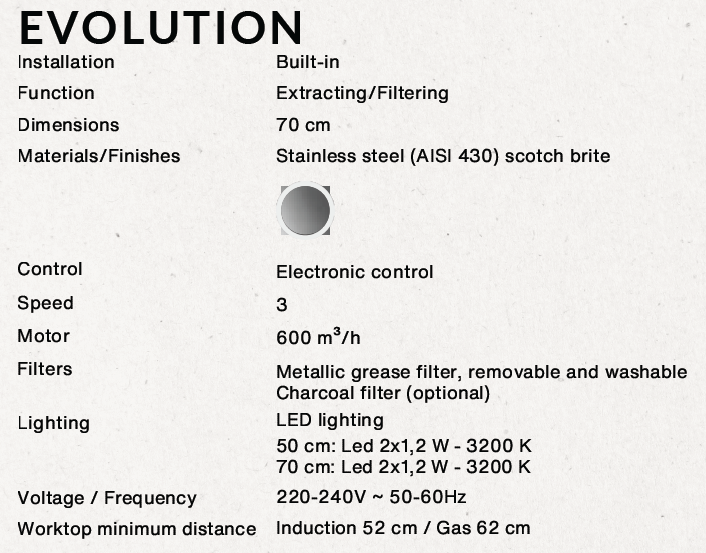 Falmec Evolution Built-in hood 70cm