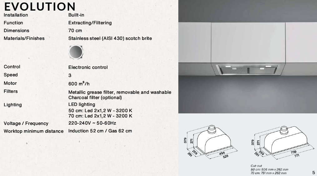 Falmec Evolution Built-in hood 70cm