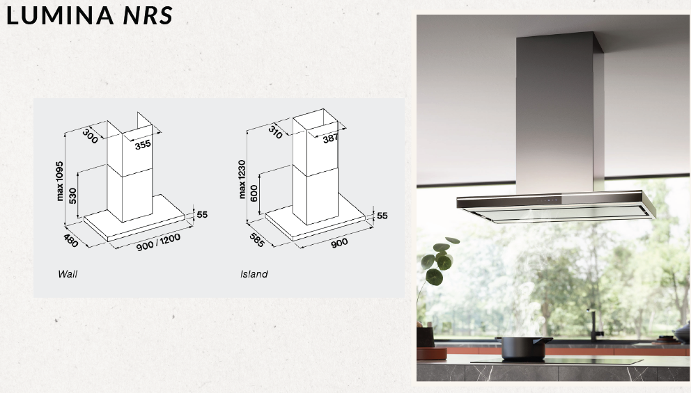 Falmec Lumina NRS wall hood 90cm inox 800 m3/h