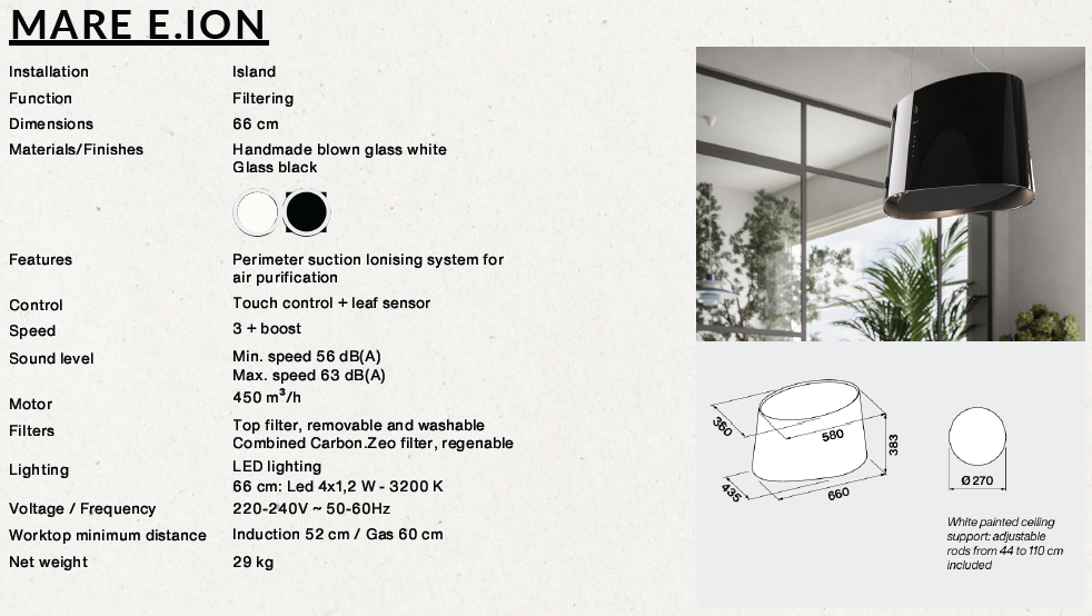 Falmec Mare E-ion island hood 66cm white 450 m3/h
