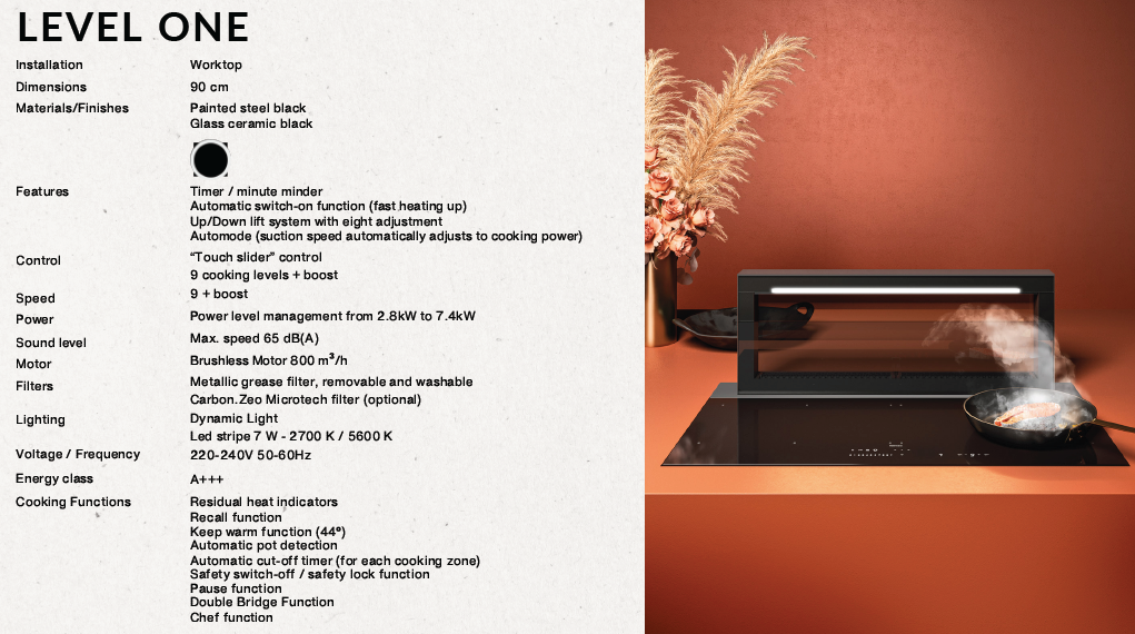 Falmec Level One worktop (hob with downdraft) 90cm black 800 m3/h