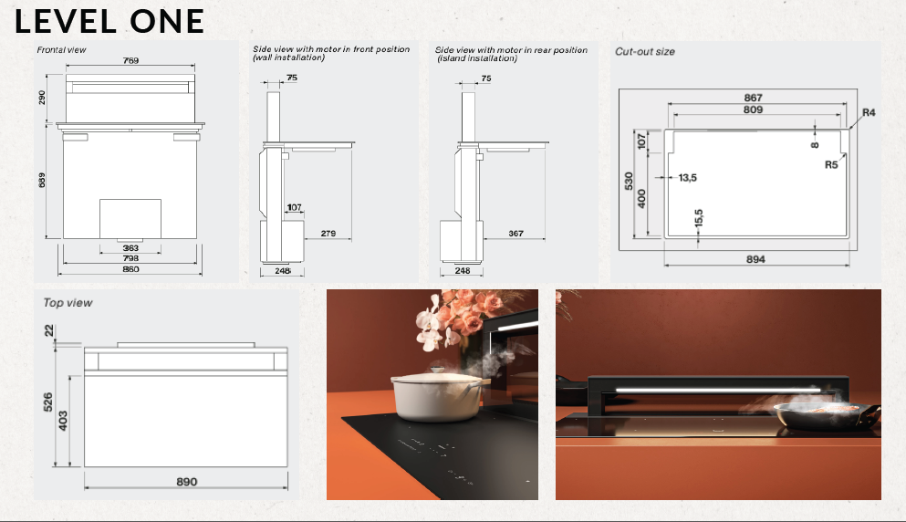 Falmec Level One worktop (hob with downdraft) 90cm black 800 m3/h