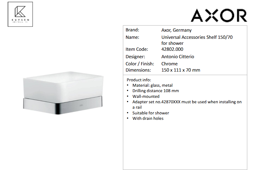 Axor Universal Shelf 150mm, Chrome 42802.000