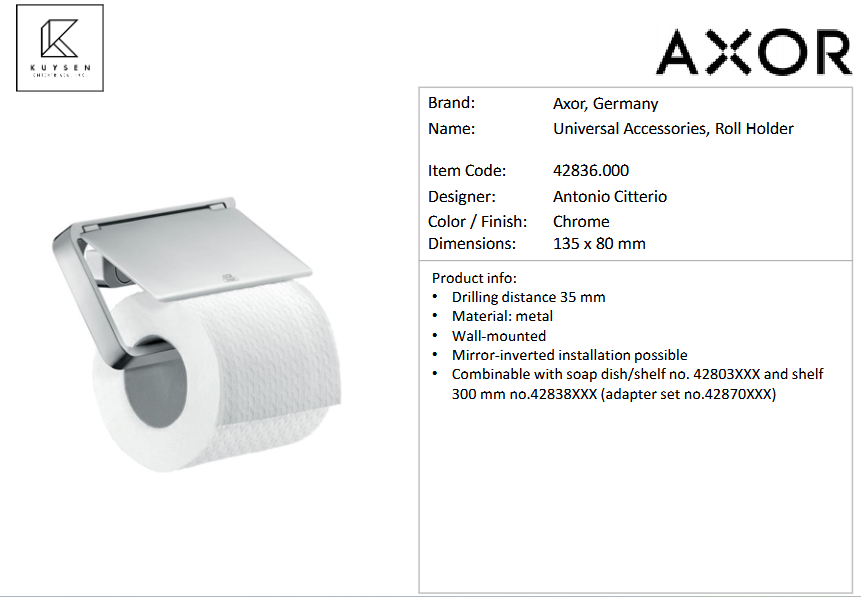 Axor Universal Roll paper holder with lid,  Chrome 42836.000