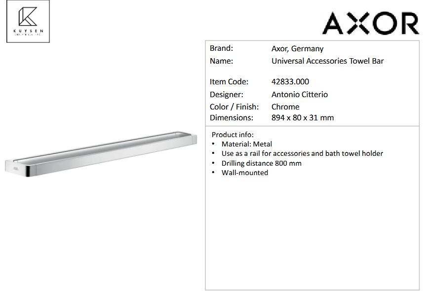 Axor Universal Towel bar 800mm, Chrome 42833.000