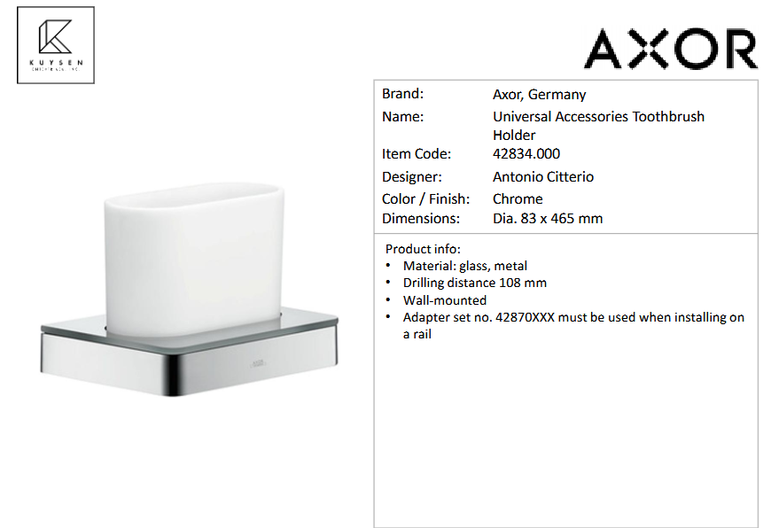 Axor Universal Toothbrush tumbler with holder, Chrome 42834.000