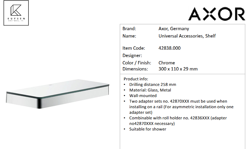 Axor Universal Shelf 300mm,  Chrome 42838.000