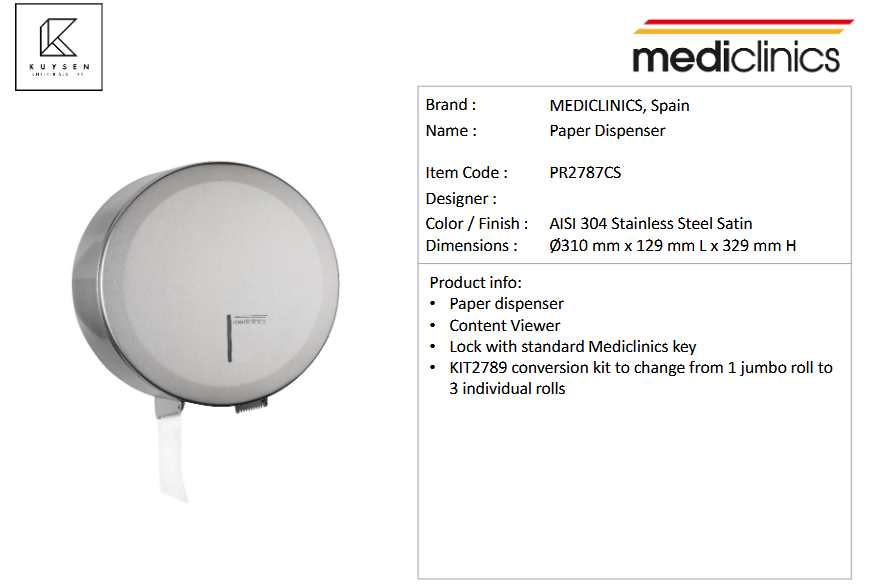 Mediclinics Accessories Paper Dispenser PR2787CS