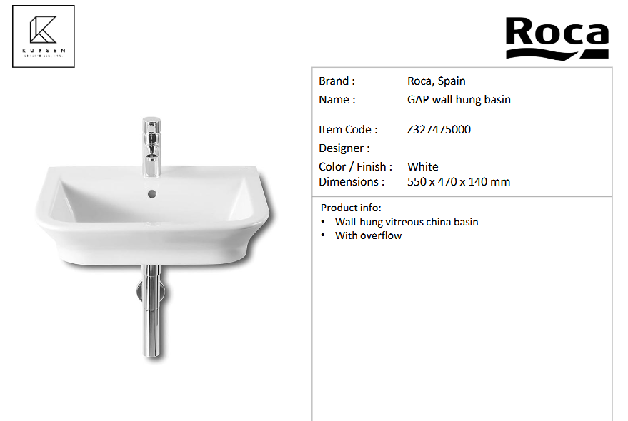 Roca Gap wall-hung basin with semi pedestal 1TH Z327475000