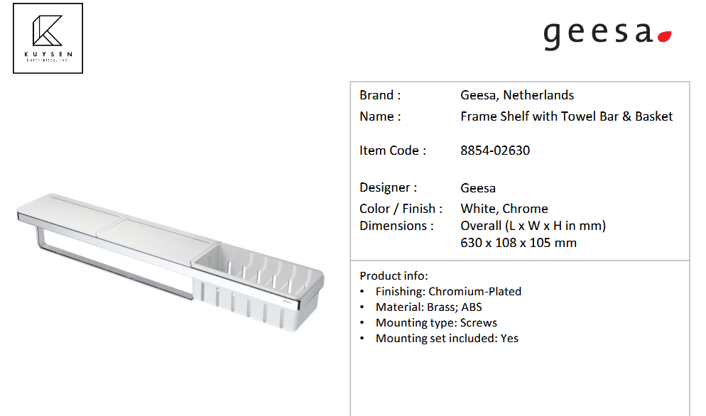 Geesa Frame Shelf with Towel Bar & Basket 8854-02630