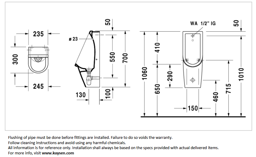 Duravit Philippe Stark 3 Concealed Inlet Urinal with nozzle