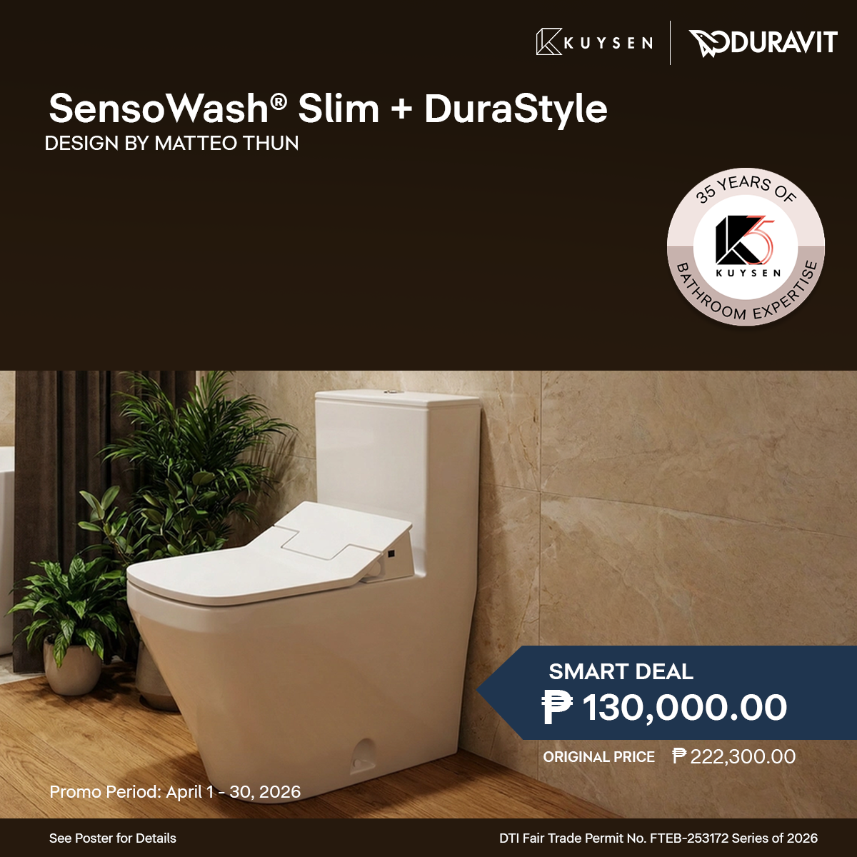 Duravit Sensowash Slim Shower Bidet + Durastyle 1-PC US Elongated Toilet 611200.00.2000300 + 215751.0083