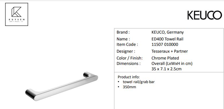 KEUCO ED400 Towel Rail/Grab Bar 350mm 11507 010000