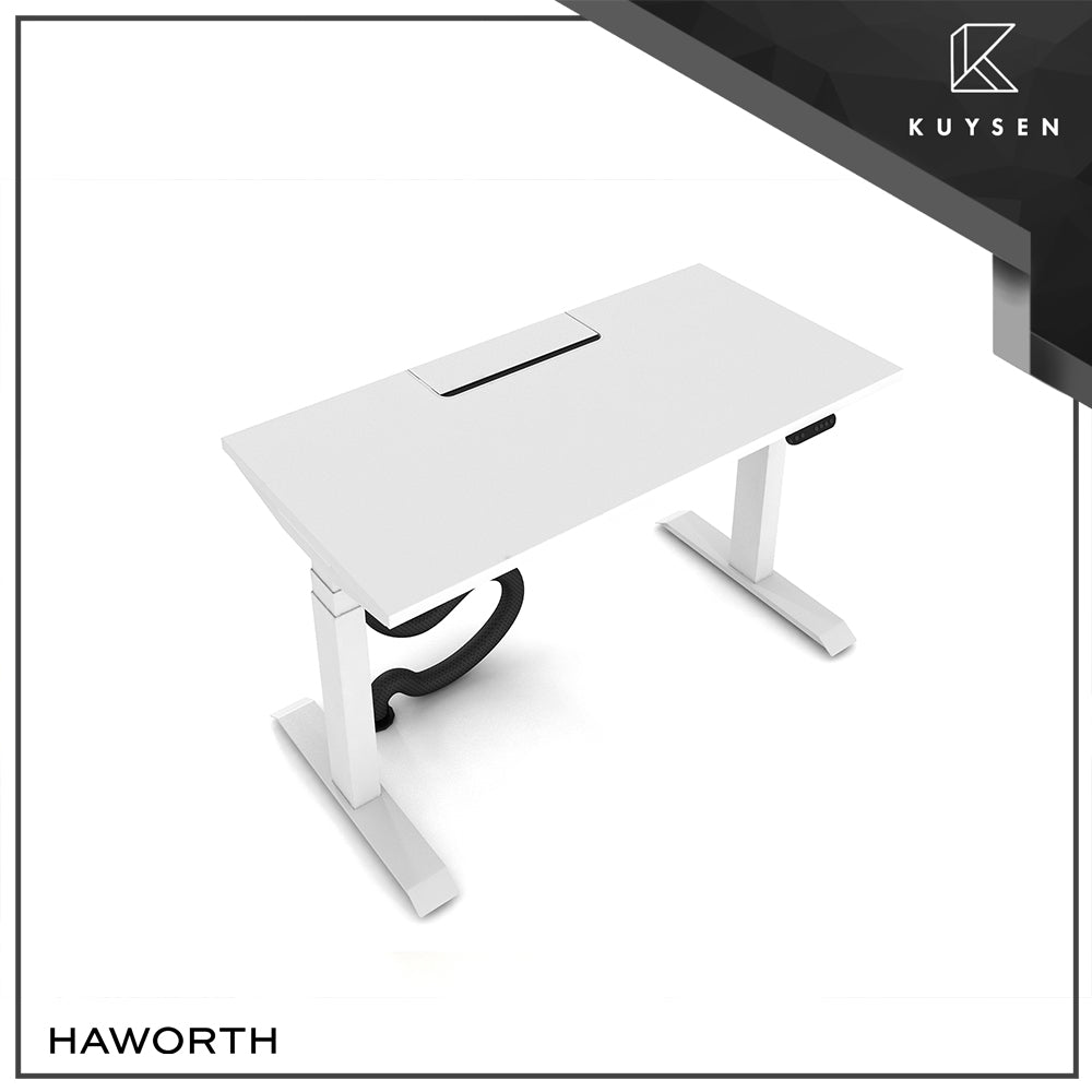 Haworth HAT adjustable table with cable tray and flip top SYELFS1206-WHTSVEMAT